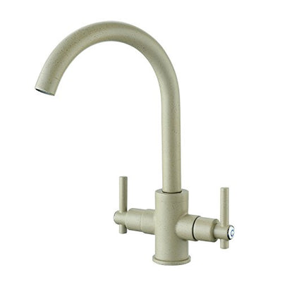 Funime® Beige Kitchen Sink Taps Mixers Traditional Dual Lever Monobloc Swivel Spout Brass