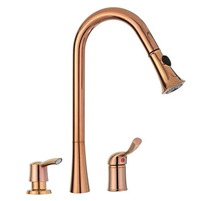 Single Handle Pull Down Kitchen Sink Faucet with Soap Dispenser Rose Gold, Peppermint
