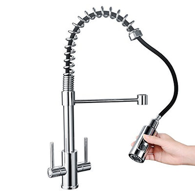 Peppermint Pull Out Kitchen Sink Mixer Tap Dual Lever Spring Spray Polished Chrome