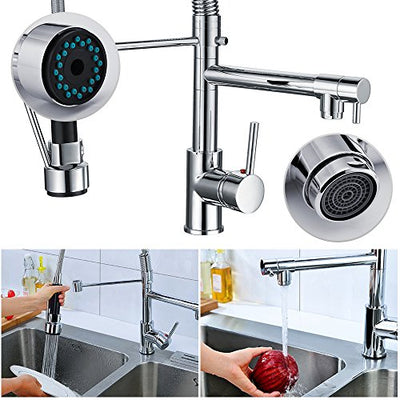Funime® Kitchen Taps with Pull Down Spray Swivel Spring Spout Brass Mixer Chrome Faucet
