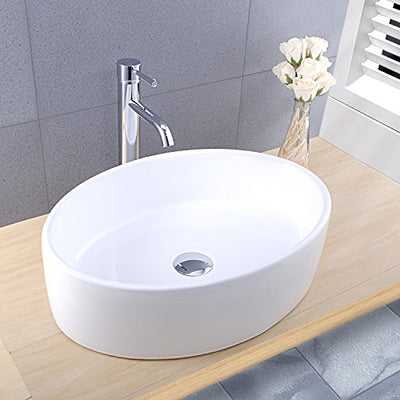Funime Counter Top Wash Basin Oval Ceramic Bathroom Sink Bowl