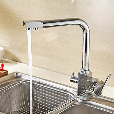 Hapilife Chrome Single Hole Double Handles 3 Way Water Filter Sink Mixer Tap