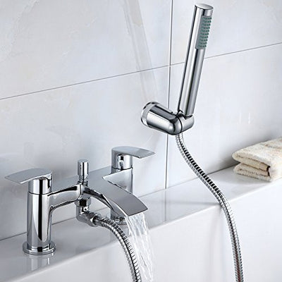 Hapilife Bath Shower Tap Waterfall Double Handle with Handheld Shower Head Chrome