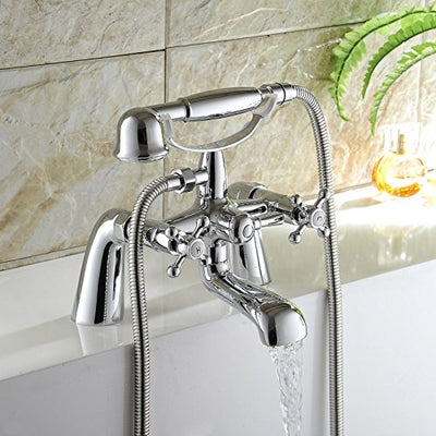 Funime Bath Taps Traditional Victoria Bathroom Taps with Shower Attachment Chrome Brass