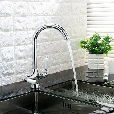 Funime Traditional Kitchen Sink Mixer Tap Ceramic Monobloc Swivel Spout Chrome