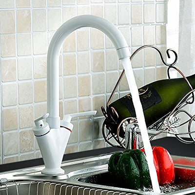 White Kitchen Tap, Hapilife Contemporary Swivel Spout Sink Mixer Monobloc Tap