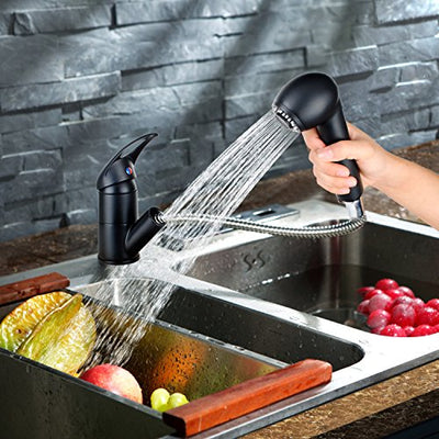 [Pull Out Kitchen Tap] Hapilife Modern Black Single Lever Steam & Spray Swivel Spout Sink Mixer Tap