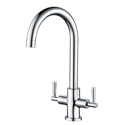 Hapilife Kitchen Sink Mixer Taps Monobloc Dual Lever Chrome Brass Swivel Spout Mono