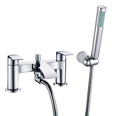 Hapilife Bath Shower Tap Waterfall Double Handle with Handheld Shower Head Chrome